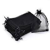 Bezall 50Pcs Black Organza Bags 4x6 Inch, Sheer Jewelry Gift Pouches with Drawstring, Wedding Party Favor Holiday Candy Bags 10x15 cm (Pack of 50) Black