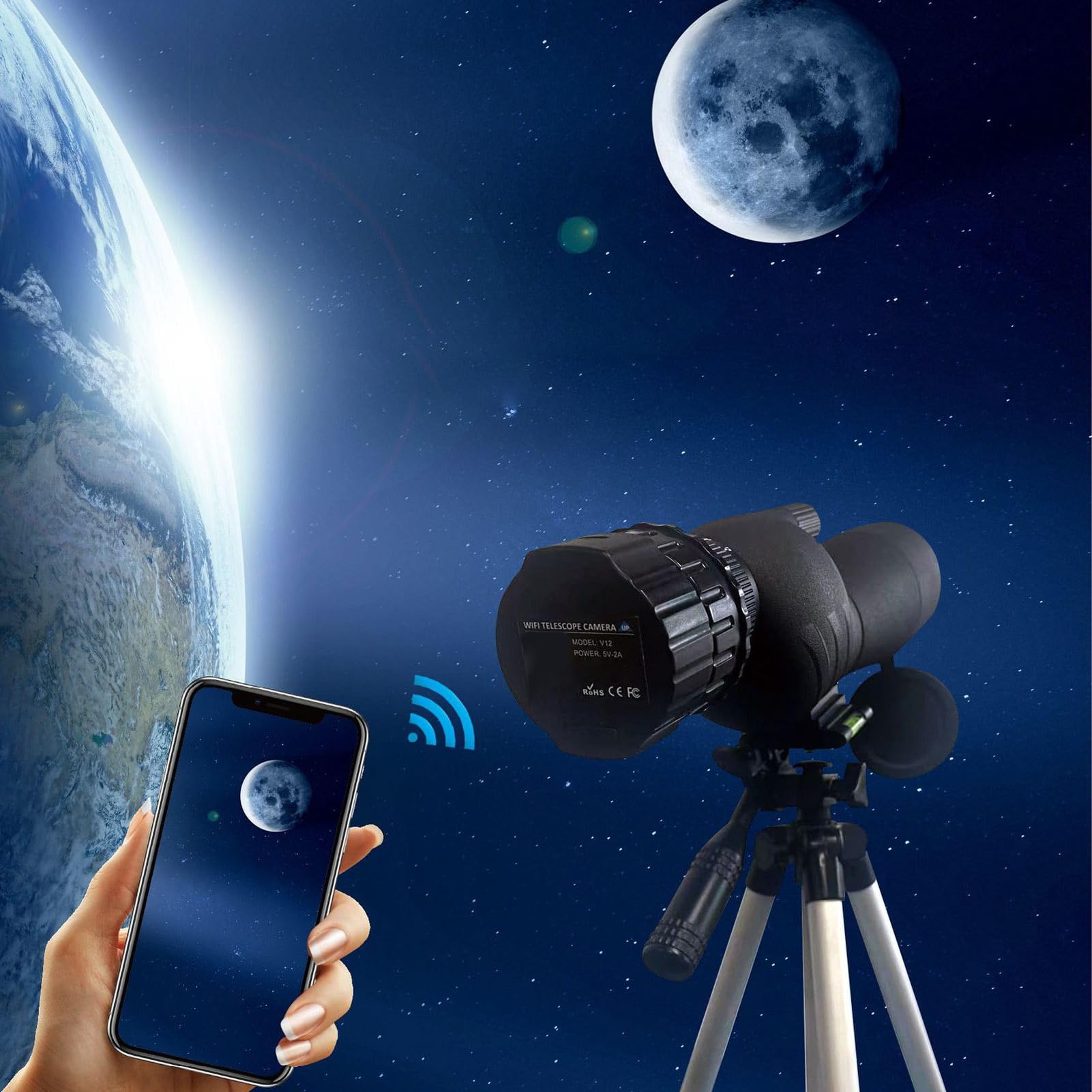 Generic Ocular Electrónico WiFi de Alta Definición 2K, Cámara de 4MP para Observación Planetaria y Observación de Aves