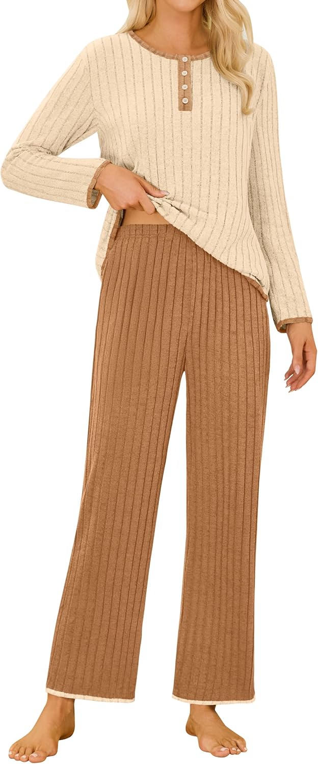 Blooming Jelly Womens Lounge Sets 2 Piece Pajama Sets Color Block Matching Set Sleepwear PJ Set 2025 Fall Outfits