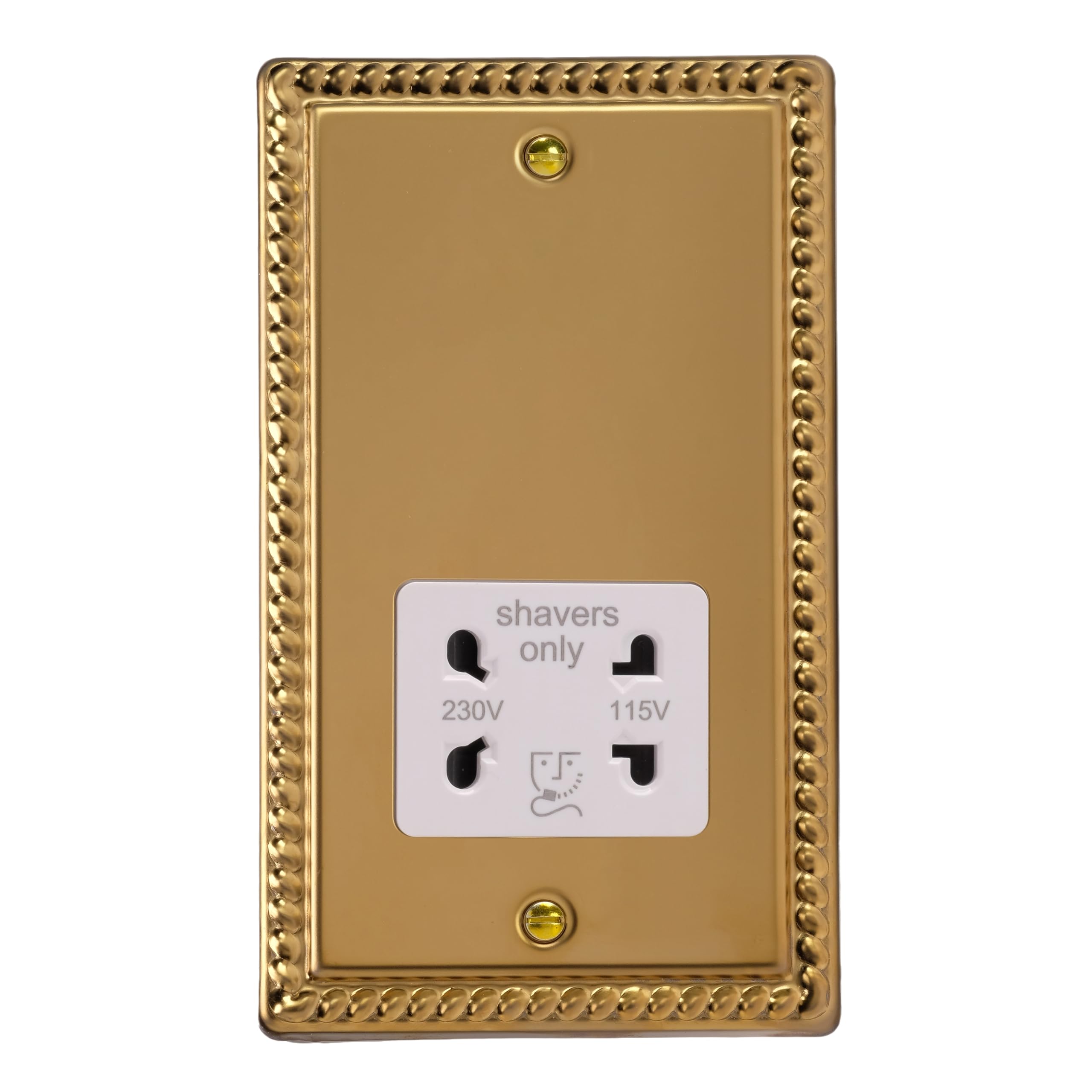 Varilight Bathroom Shaver Socket - Classic Georgian Brass With White Insert, XGSSW