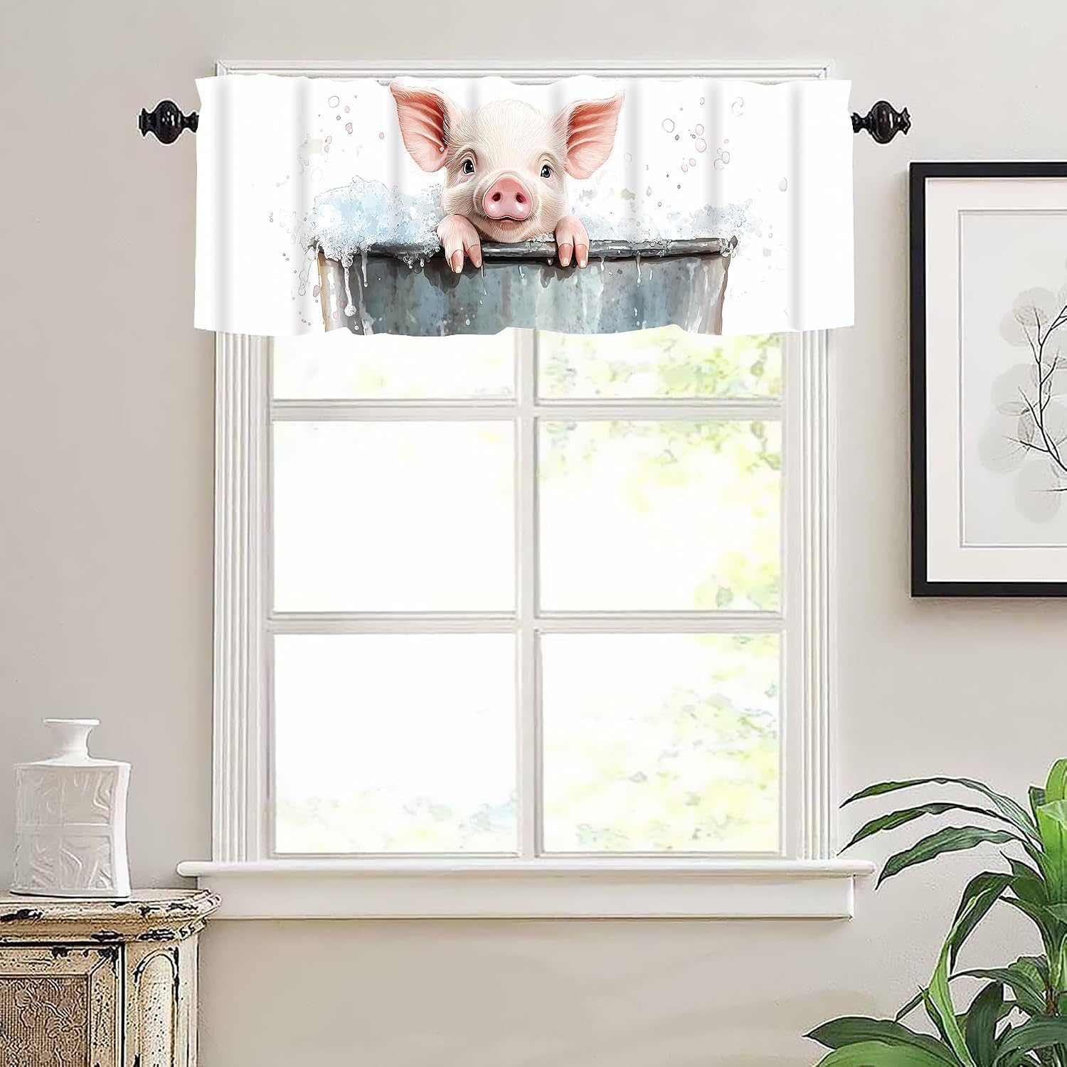 Cute Pig Valance Curtains,Rod Pocket Valances for Windows,Small Window Treatment Valances for Kitchen,Living Room,Bedroom,Bathroom,Home Decor,18x54 Inch,1 Panel