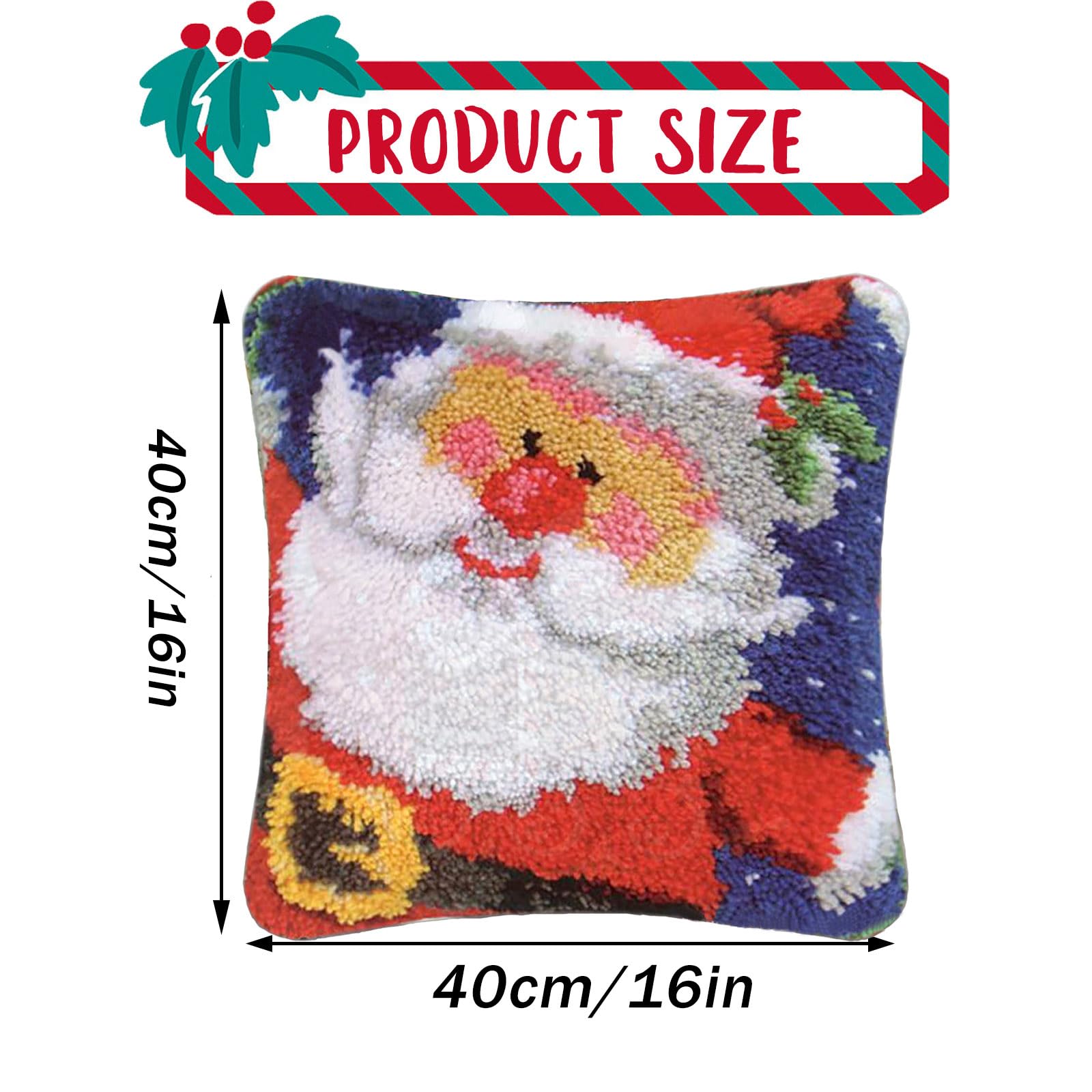 Gift2u Christmas Latch Hook Pillow Kits, 16x16in Latch Hook Cushion Cover, Throw Pillow Cover Latch Hook Craft Kit, Colorful Pattern Arts Crafts Crochet for Home Decoration