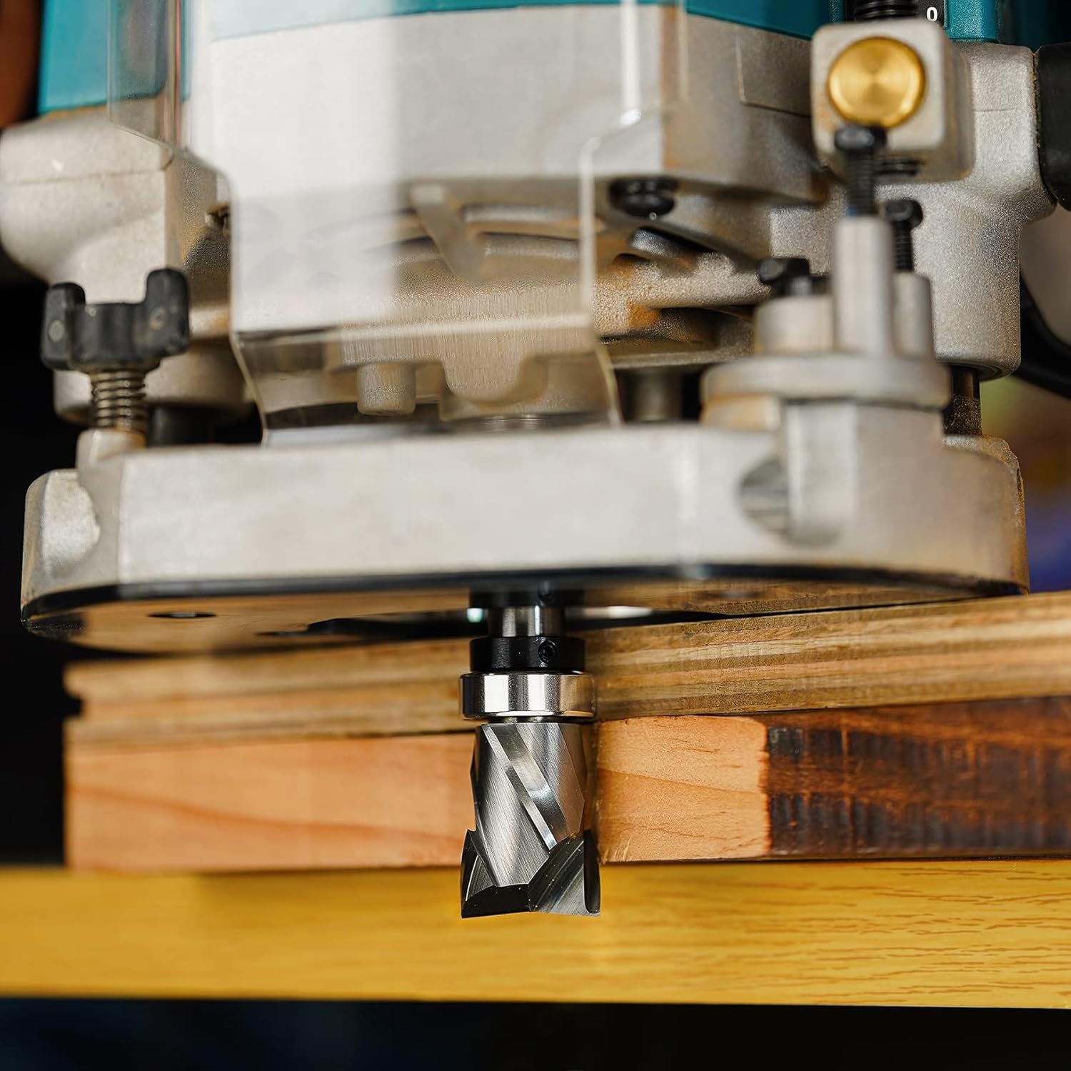 SpeTool Carbide Compression Top Bearing Flush Trim Router Bit 1/4" Shank 1/2" Cutting Diameter Extra Long Spiral Pattern Template Router Bit for Woodworking Edge Trimming