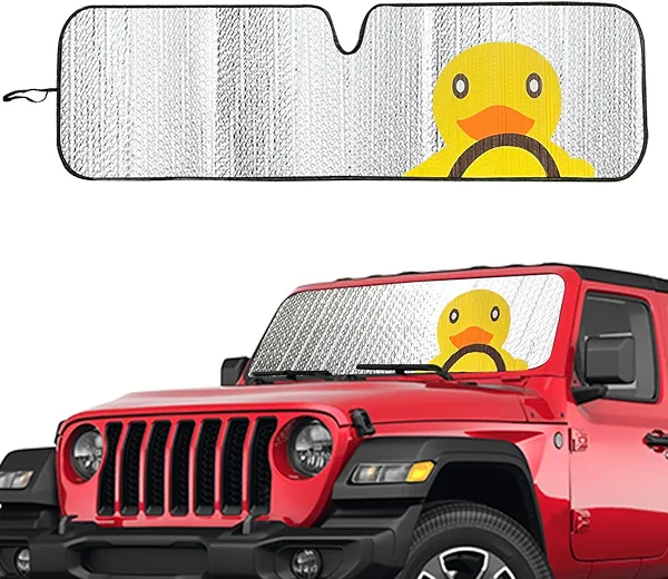 Windshield Sun Shade for Jeep Wrangler JK JKU JL JLU1997-2024,Window Sun Visor for UV Rays & Heat Protection,Duck Windshield Sunshade