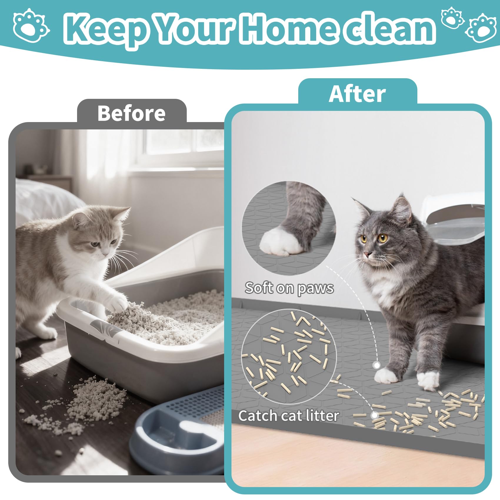 Anzfy Cat Litter Mat, 34" x 22" Silicone Cat Mat for Litter Box, Silicone Cat Litter Box Mat for Scatter Control, Easy Clean, Waterproof and Non-Slip(Grey) - image 2