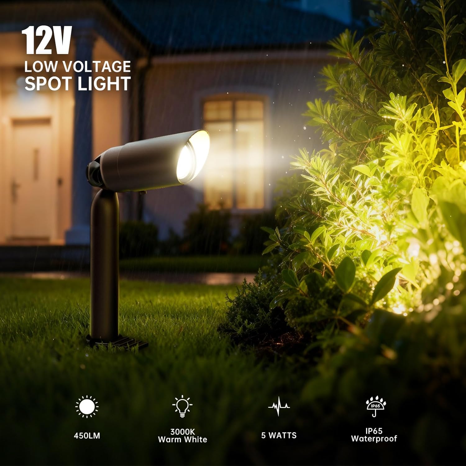 Outdoor Low Voltage Landscape Lighting - 12V Cast Aluminum Spot Lights with 5W 3000K Warm White LED Bulb Waterproof Spotlights Uplights with Wired Connectors for Yard Pathway Garden Tree Wall , 6 Pack