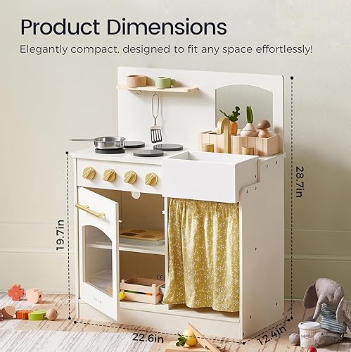 Miniatura 6 de Tiny Land Juego de cocina, juego de cocina para niños, cocina para niños pequeños con corte de alimentos, juegos de cocina de madera para niños, el