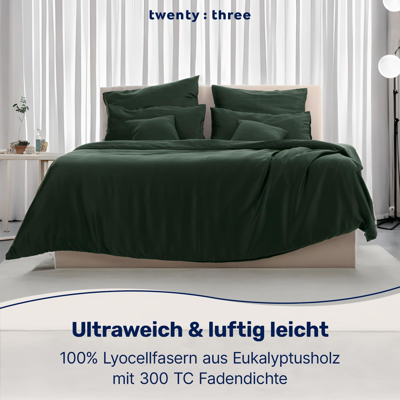 twenty:three Lyocell Deckenbezug 135x200 Forest Green - 100% Tencel - Gewonnen aus Eukalyptus - Hochwertig - Nachhaltig - Atmungsaktiv - Luxus - Hypoallergen