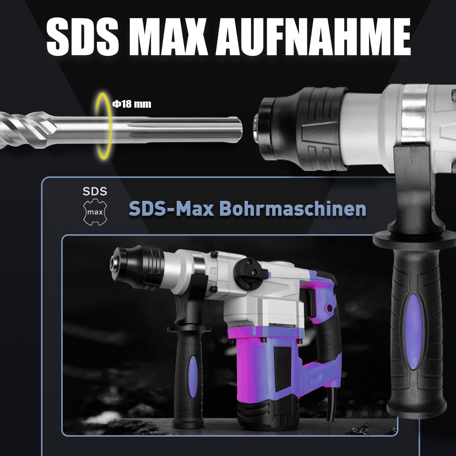 Punta SDS Max a doppia elica, con 4 taglienti in carburo di tungsteno, per trapano a percussione, ideale per calcestruzzo, pietra e pietra naturale, 32 x 260 mm
