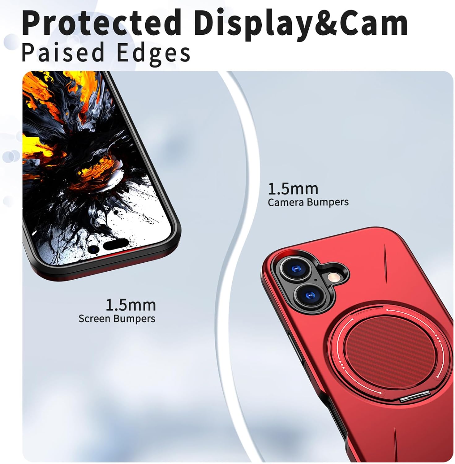360° Magnetic Ring Stand Case for iPhone 17, Military-Grade Drop/Scratch Resistance, Rugged Heavy-Duty Shockproof Cover with Raised Edges, MagSafe Compatible Red
