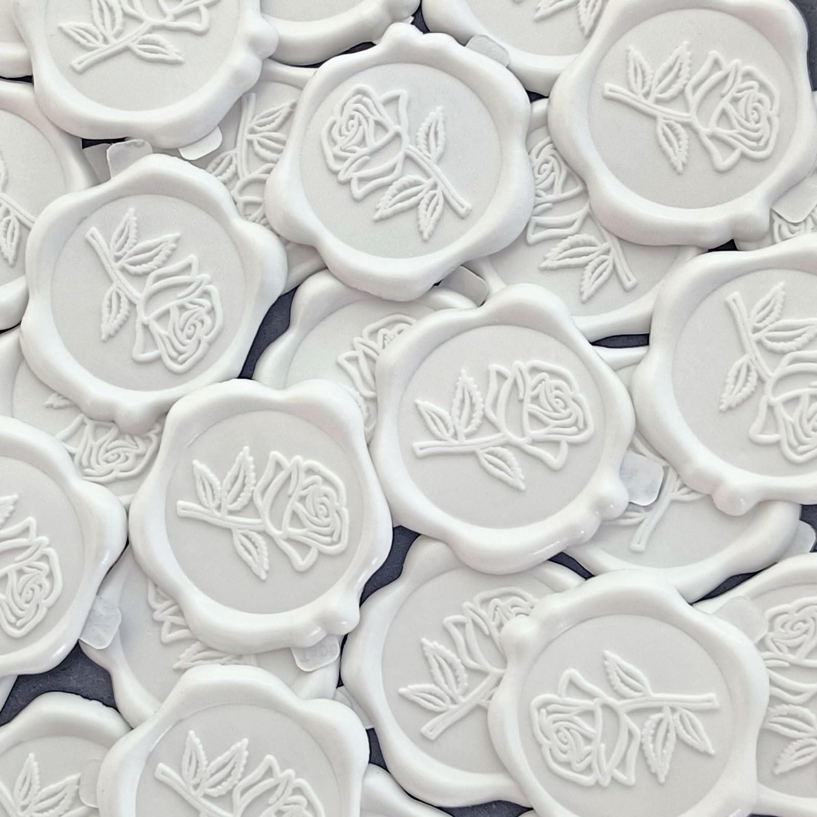 Photo 1 of Pilloze 50 Pcs Adhesive White Rose Wax Seal Stickers, Roses Seal for Envelope, Easy to Use and Good Adhesion White Envelope Stickers, Wedding Invitation Accessories