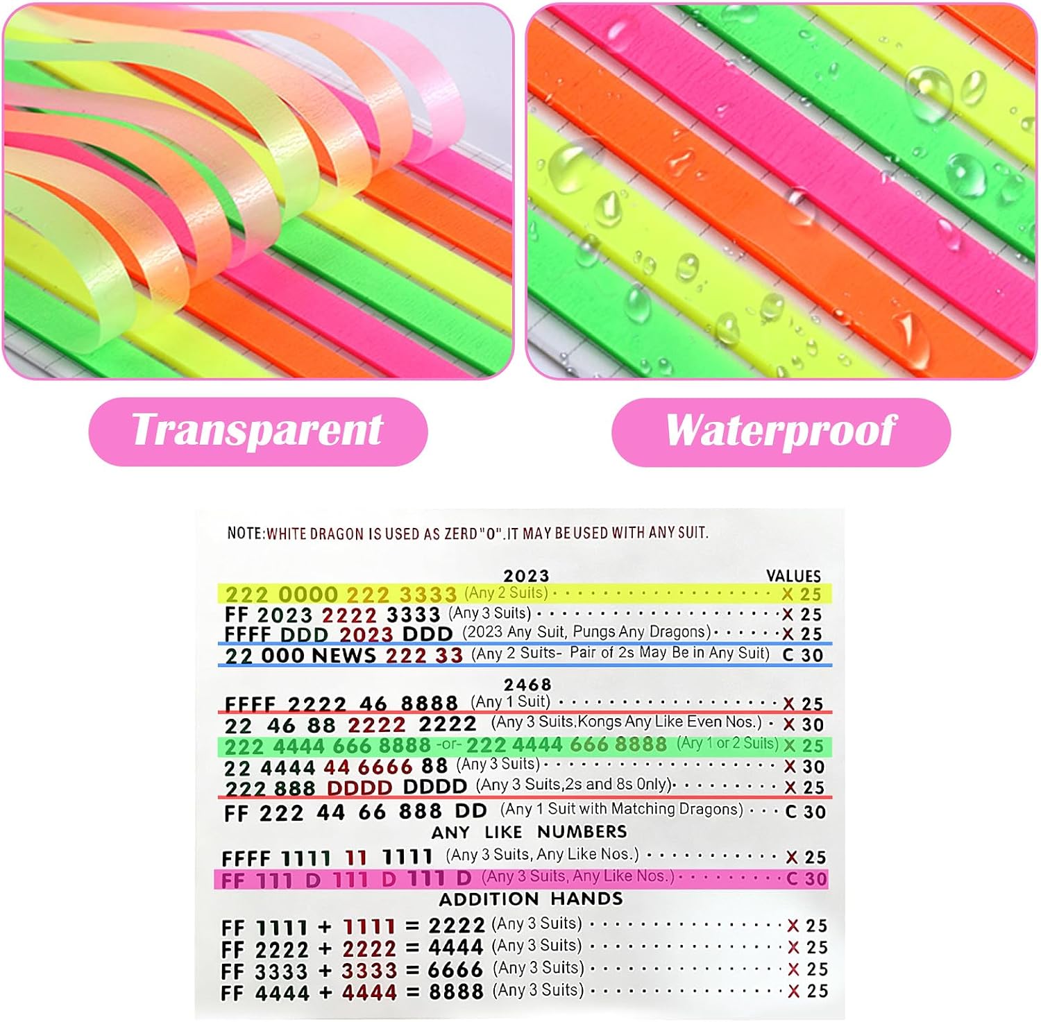 640 Pcs Mahjong Card Line Finders Highlighter Tape Game Rule Reader image 3