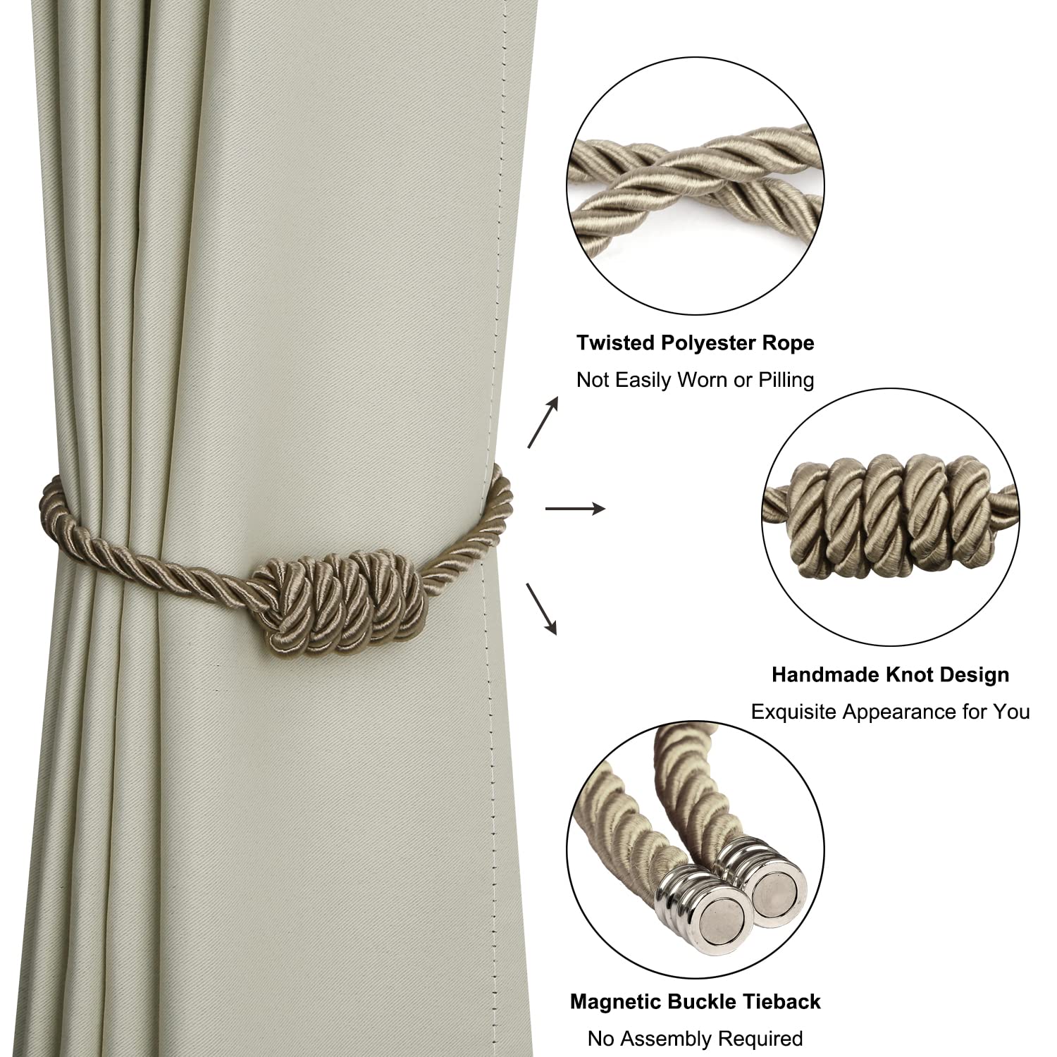 Fixations pour Rideaux, Embrasses de Rideaux magnétiques draperie à nœud Gland