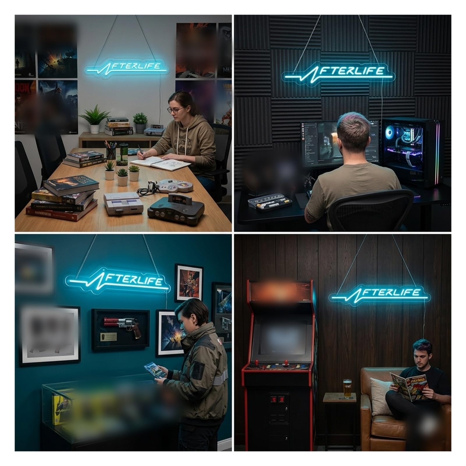 LED néon signe Enseigne Au Néon Afterlife Pour Décoration Murale, Idéale Pour Les Fans De Cyberpunk, Lampes Décoratives Pour Salle De Jeux, 50cmx20cm(UNE)