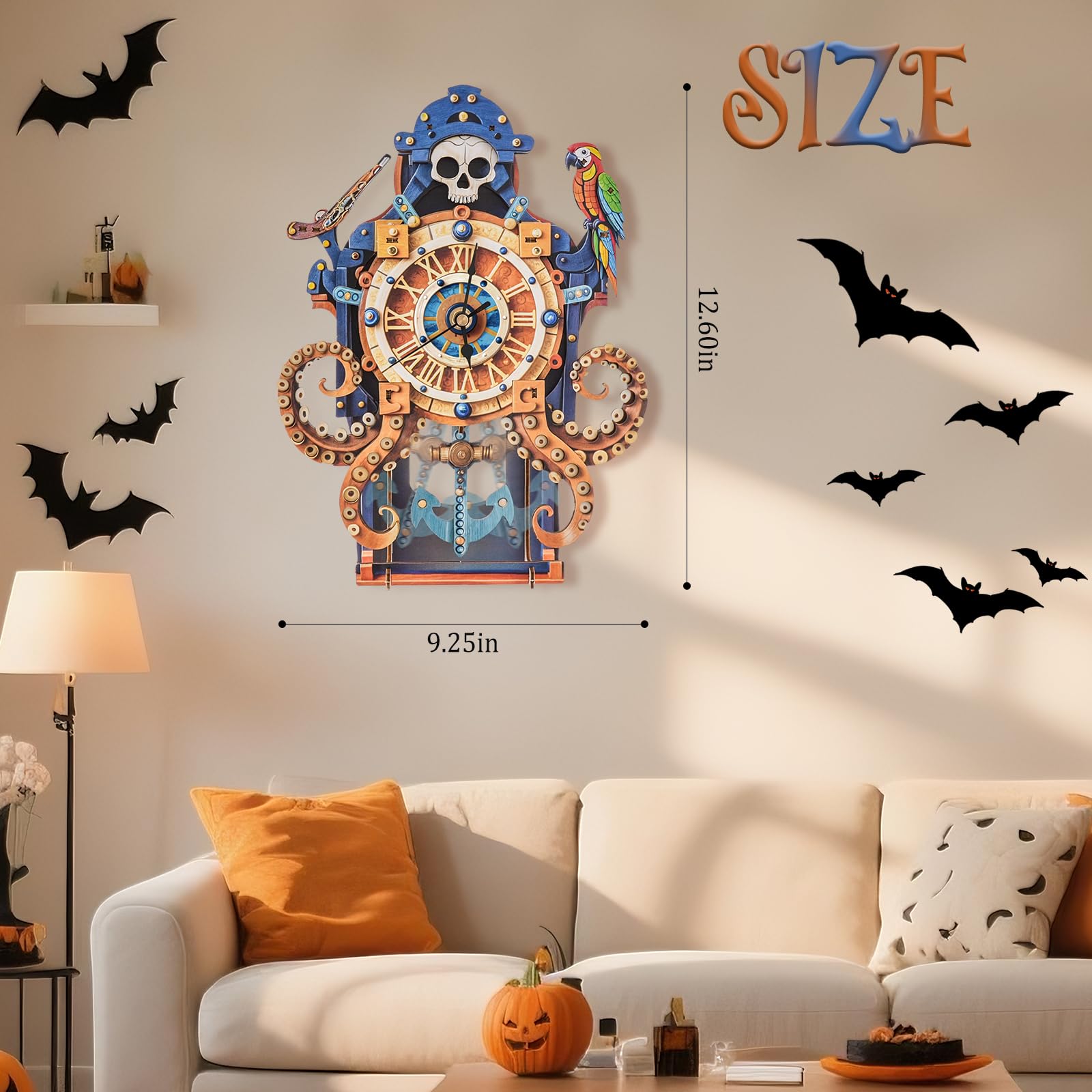 Lilcubics 3D Wooden Puzzles for Adults Clock Kit Octopus Pirate Mechanical Wooden Model Kits for Adults to Build 3D Puzzle Gifts for Halloween Home Decor - Image 4