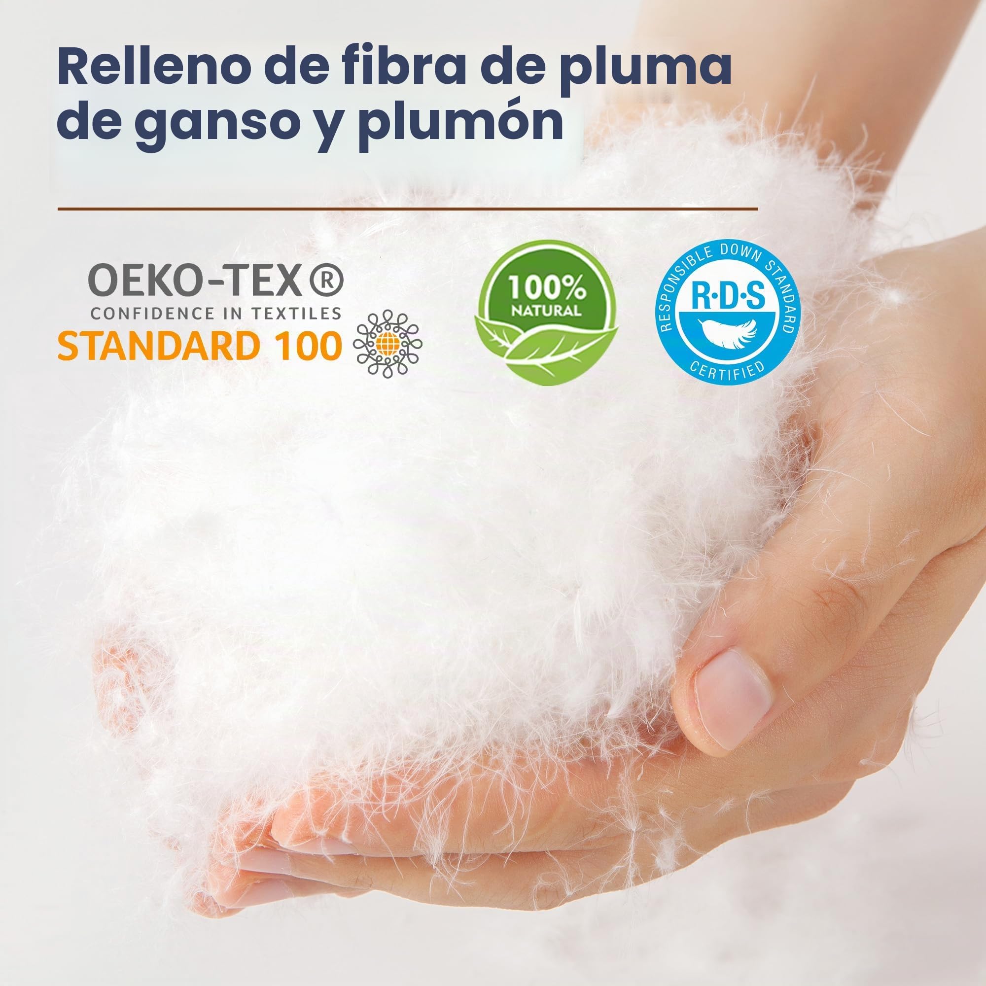 Deodar Juego de 2 Almohadas de Plumas 65 x 65 cm, Funda de Algodón | Transpirables, hipoalergénicas y lavables, con certificación Öko-Tex y RDS para un descanso cómodo y seguro