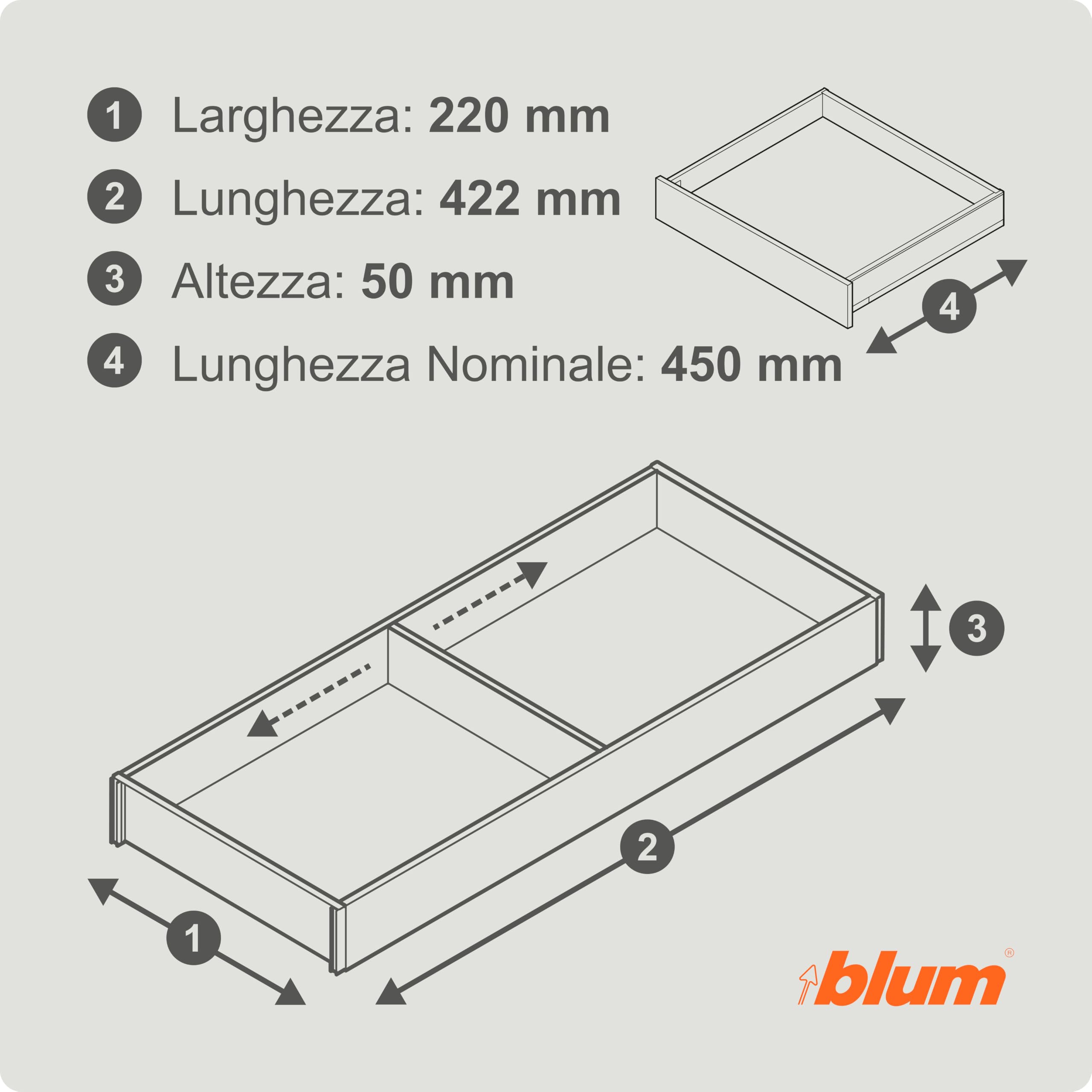 Blum AMBIA-LINE organizer cassetto in decoro legno premium | ideale cucina, bagno, armadio | uso modulare e tenuta sicura grazie ai piedini antiscivolo | 42×20×5 cm | Rovere Nebraska