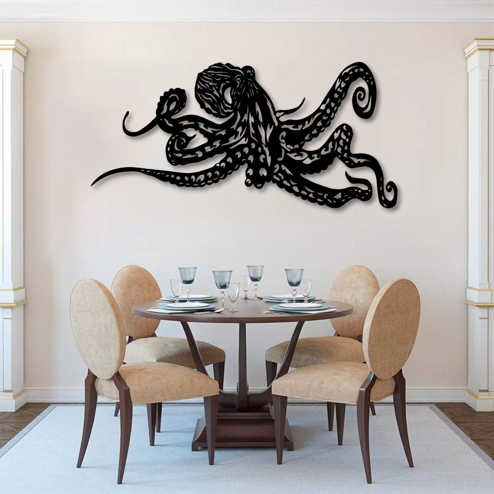 Metalowa ośmiornica ośmiornica życie morskie dekoracja ścienna do domu, salonu, sypialni, wewnątrz i na zewnątrz (czarny, 150 x 72 cm, lar