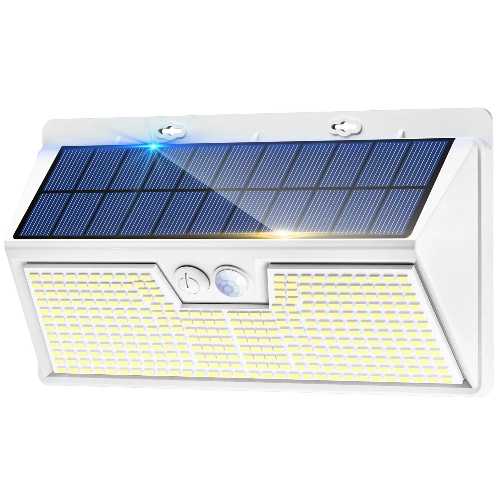 nipify 318LED Solar Lights Outdoor Garden Motion Sensor, 3 Modes Solar Powered Security Fence Light Waterproof, White Frame Pir Wall Light for Yard Garage Outside Cool White