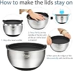 Mixing Bowls Set of 5, Wildone Stainless Steel Nesting Mixing Bowls with Lids, Measurement Lines & Silicone Bottoms, Size 8, 5, 3, 2, 1.5 QT, Non-Slip & Stackable Design, Great for Mixing and Prepping