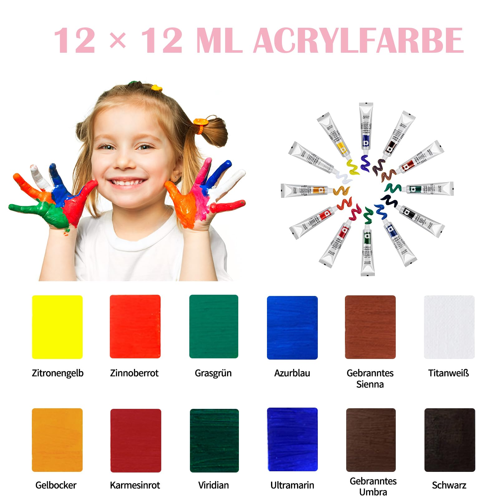 COOZEE Easel Set, 46-teiliges Malset mit Tischstaffelei, Acrylmalerei-Starterset mit 12 Acrylfarben, 12 Buntstiften, Pinseln, Leinwandplatten und Aquarellblock für Einsteiger & Hobbymaler, Rosa