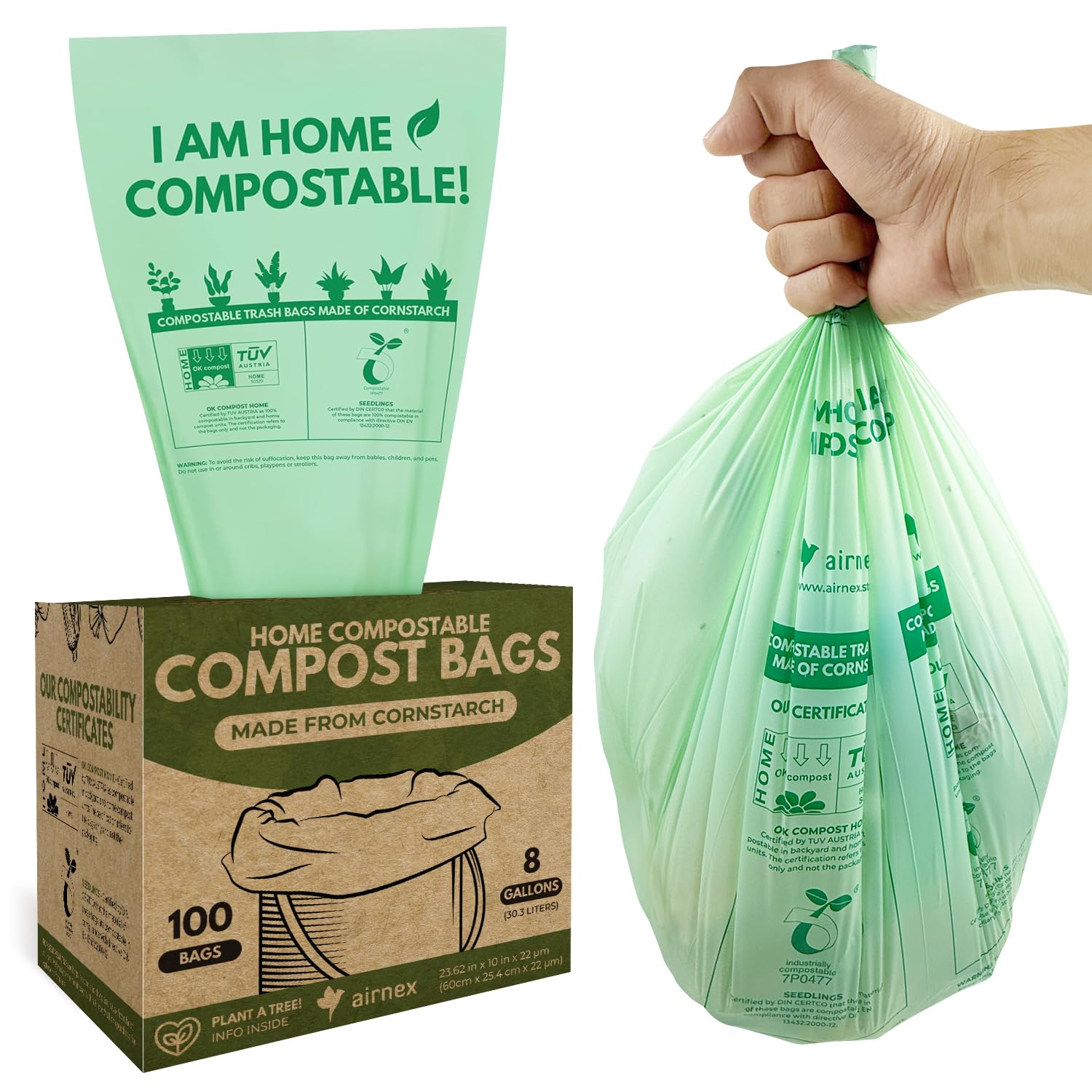 AIRNEX 8 Gallon Compostable Kitchen Trash Bags
