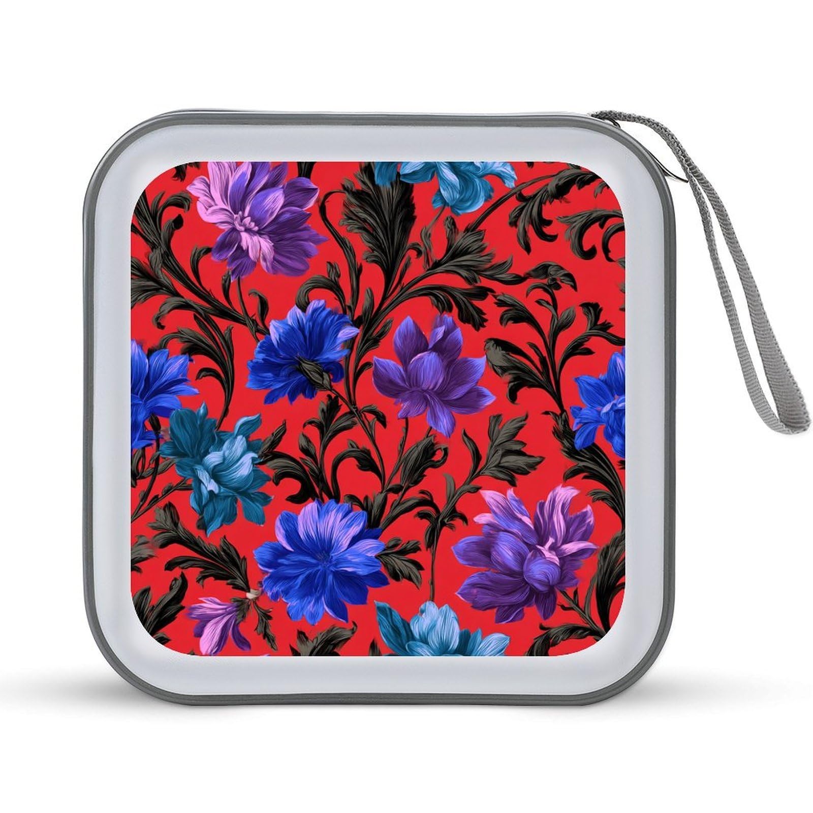 Jubonexis Botanical Motifs Blue Purple Flowers CD Case DVD Storage Case Portable for Car Home Travel