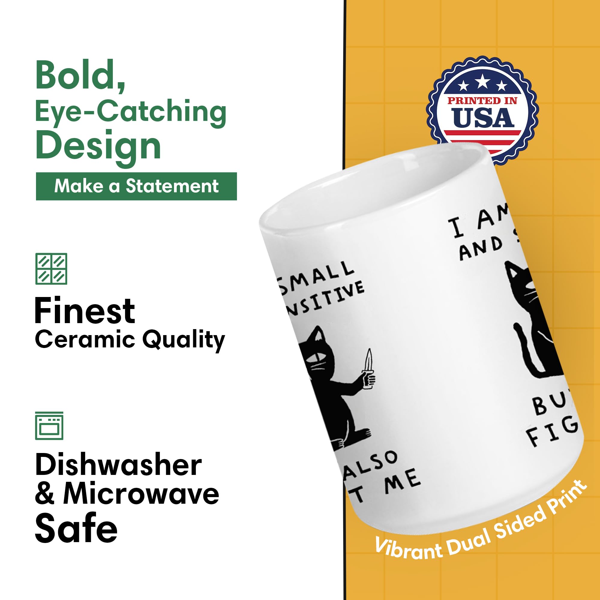 LookHUMAN Cute Cat Mug - Funny Coffee Mugs Adult Humor, Double-Sided Print Ceramic Coffee Cups, Funny Coffee Mug as Hilarious Coffee Mugs & Cat March - Dishwasher Safe Novelty Coffee Mugs, 15oz