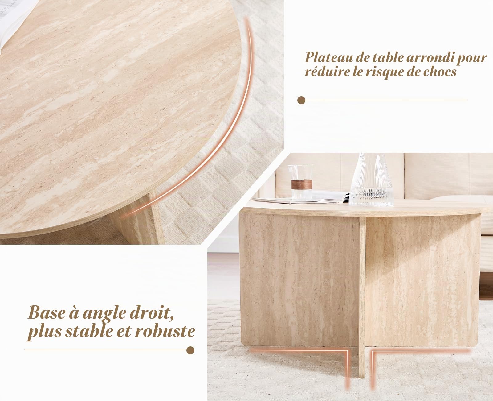 chairus Lot de 2 Tables Basses Rondes Moderne pour Chambre, Table de Salon en Bois avec Plateau Rond, Table d'Appoint Effet Chêne Bout de Canapé，Beige