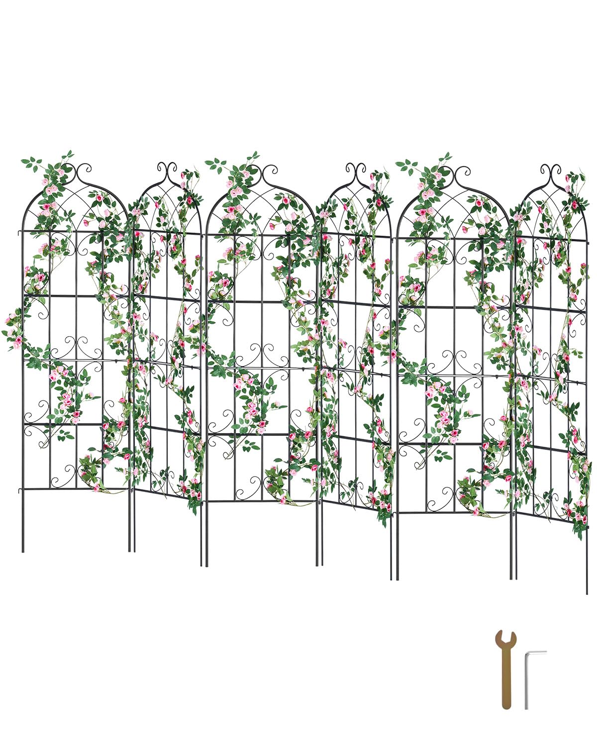 Garden Trellis for Climbing Plants, 71 x 20 in, 6 Packs Rustproof Metal Garden Flower Trellis, Outdoor Climbing Rose Trellis Cucumbers Support, Decorative Clematis Trellis for Courtyards Lawns