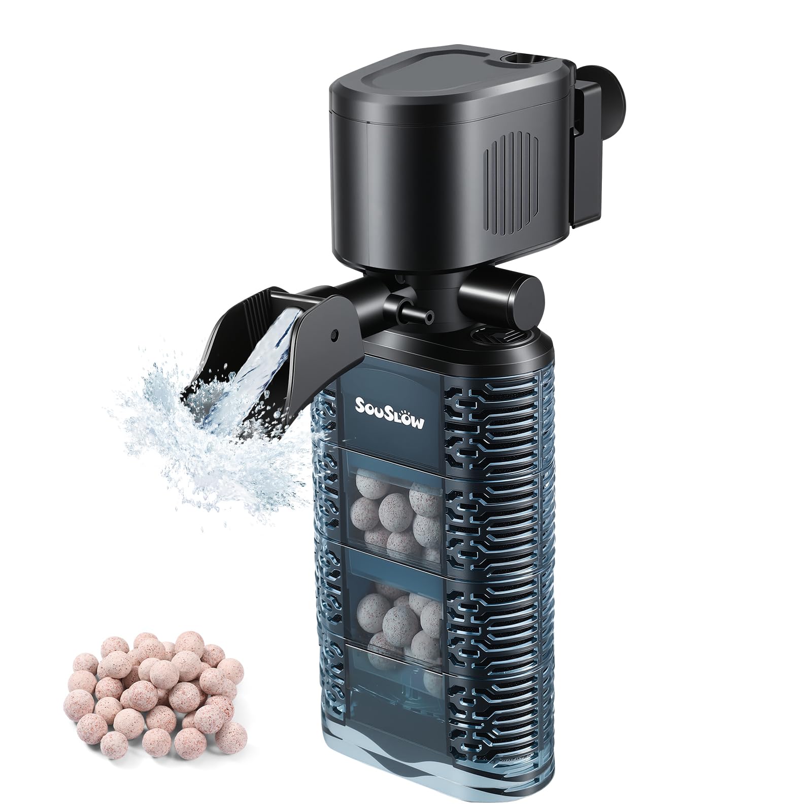 SOUSLOW Aquarium Internal Filter, Equipped with Ceramic Bio Balls, Filter Sponges and Activated Carbon Cotton, Aeration & Filtration System for Small & Medium Fish Tanks