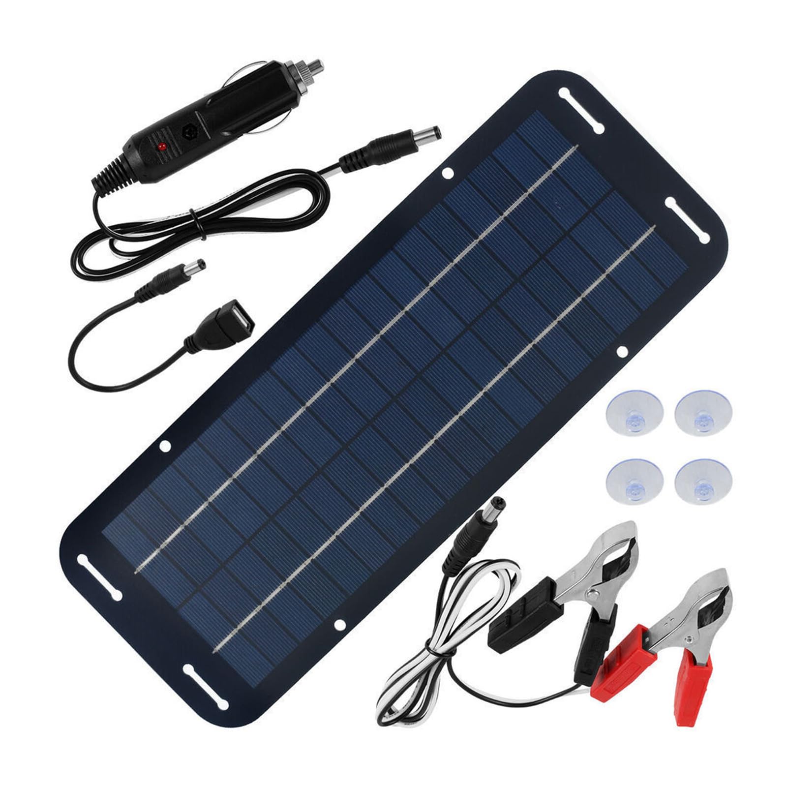 Cazstyk Multicolor 12V High Efficiency Outdoor Solar Panel Set Portable Solar Trickle Charging Device With Clip, Usb Leads And Car Plug Panel Set
