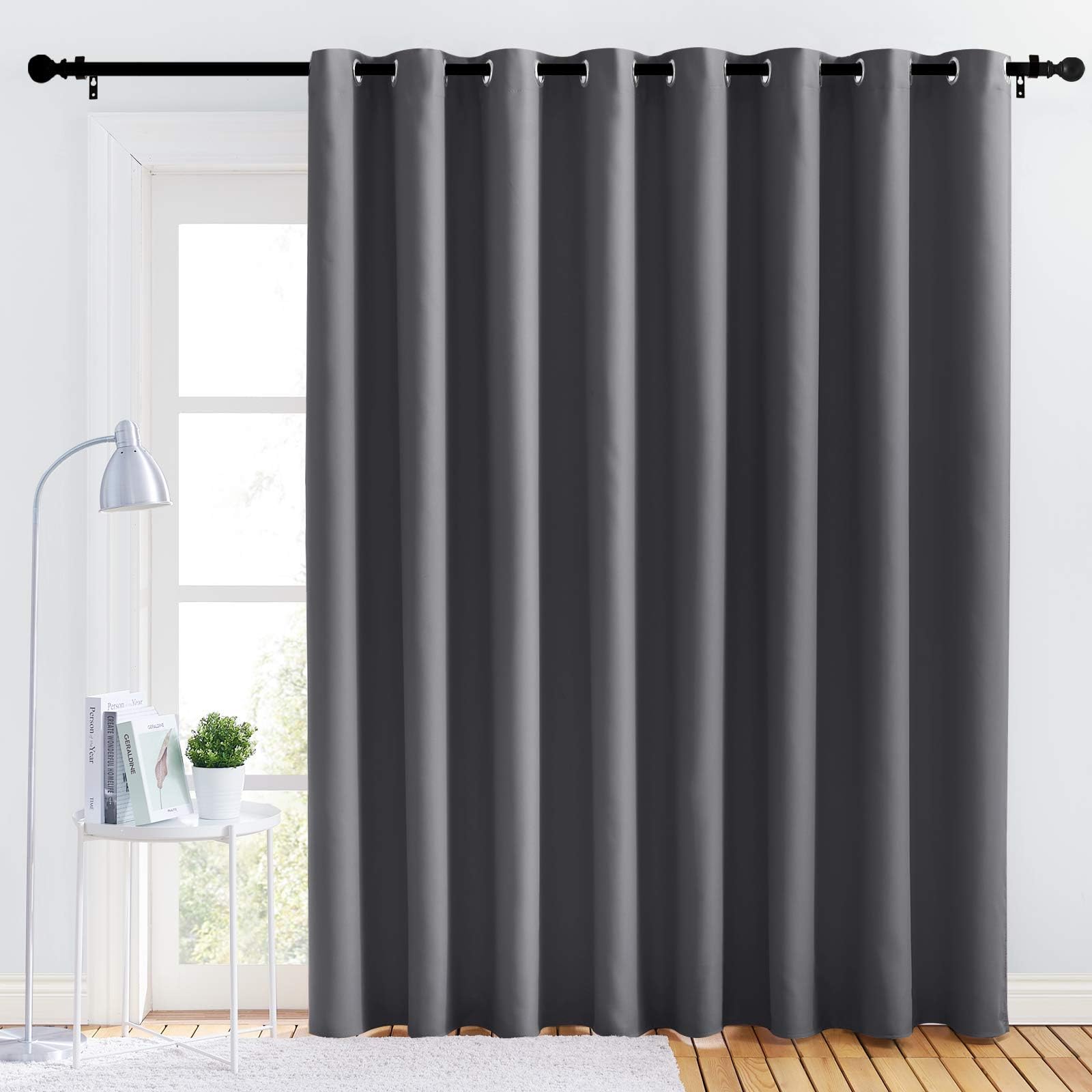 NICETOWN Bedroom Blackout Curtain Panel - (120 inches by 90 inch, Grey, 1 PC) Energy Saving Thermal Insulated Grommet Blackout Drapery for Patio, Room Divider Curtain