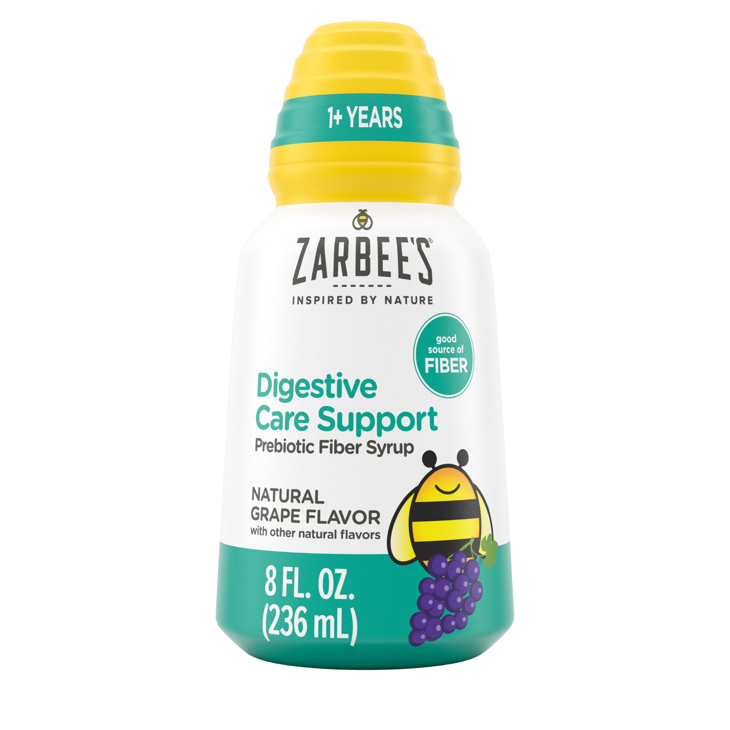 Zarbee’s Children’s Digestive Care Support* Prebiotic Fiber Syrup, Grape Flavor with Other Natural Flavors, Liquid Fiber for Kids, Daily Digestive Support, Gluten Free, Agave, 8 fl oz