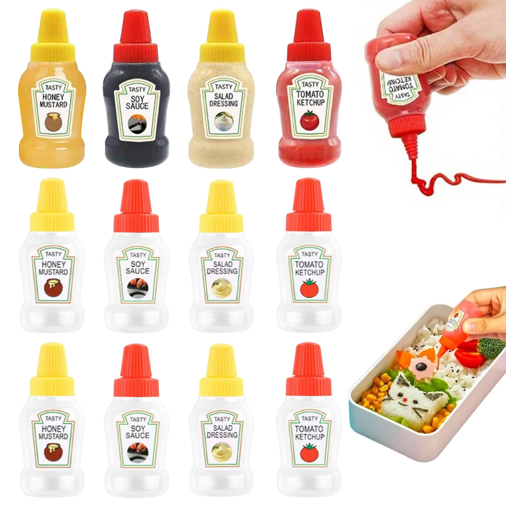 Botellas de ketchup mini de 1,2x3 pulgadas para llevar aderezos para ensaladas y picnic