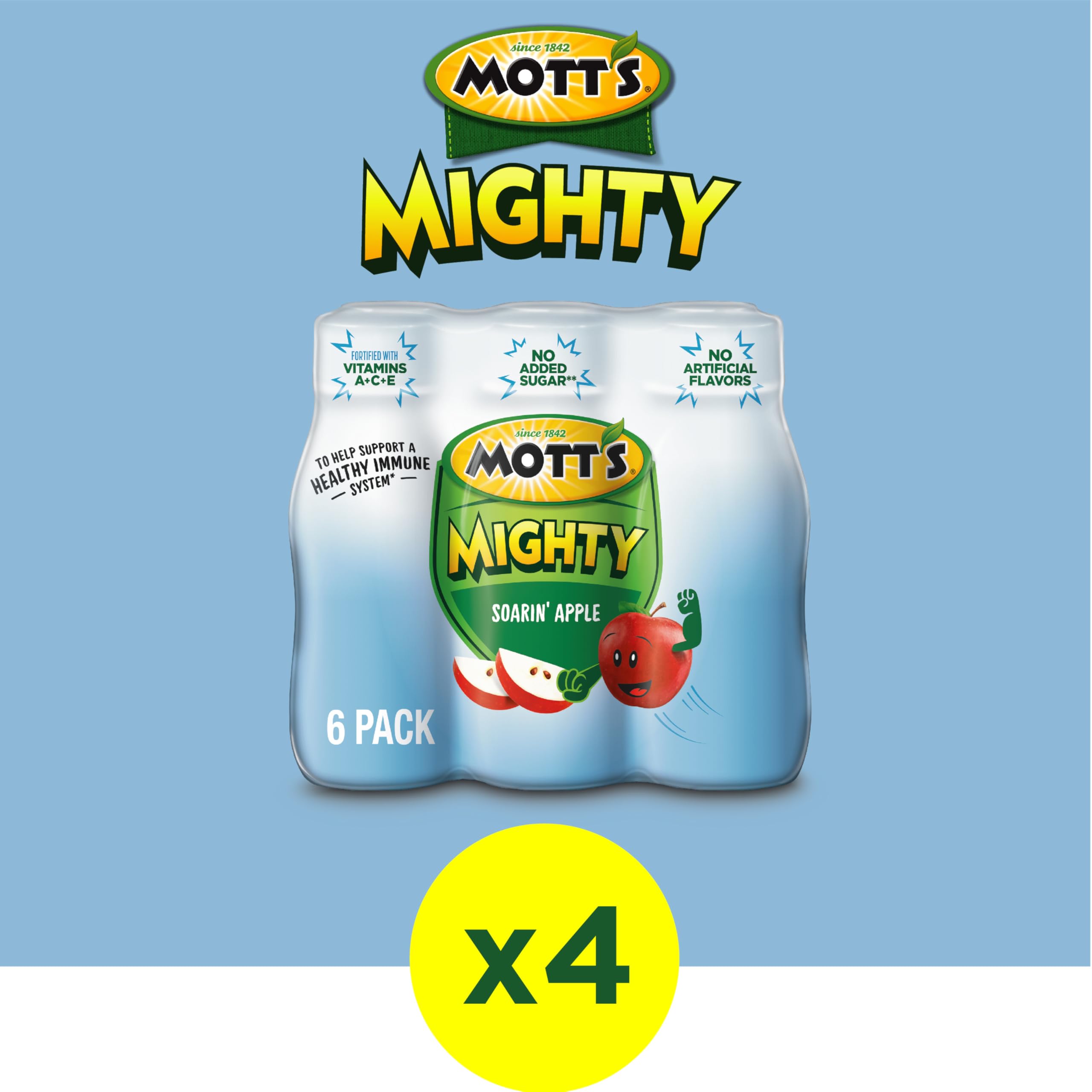 Mott's Mighty Soarin' Apple Juice Drink, 8 Fl Oz Bottles, 24 Count (8 Packs Of 6), 100% Fruit Juice Combined With Purified Water, Natural Flavors, And Vitamins A, C And E