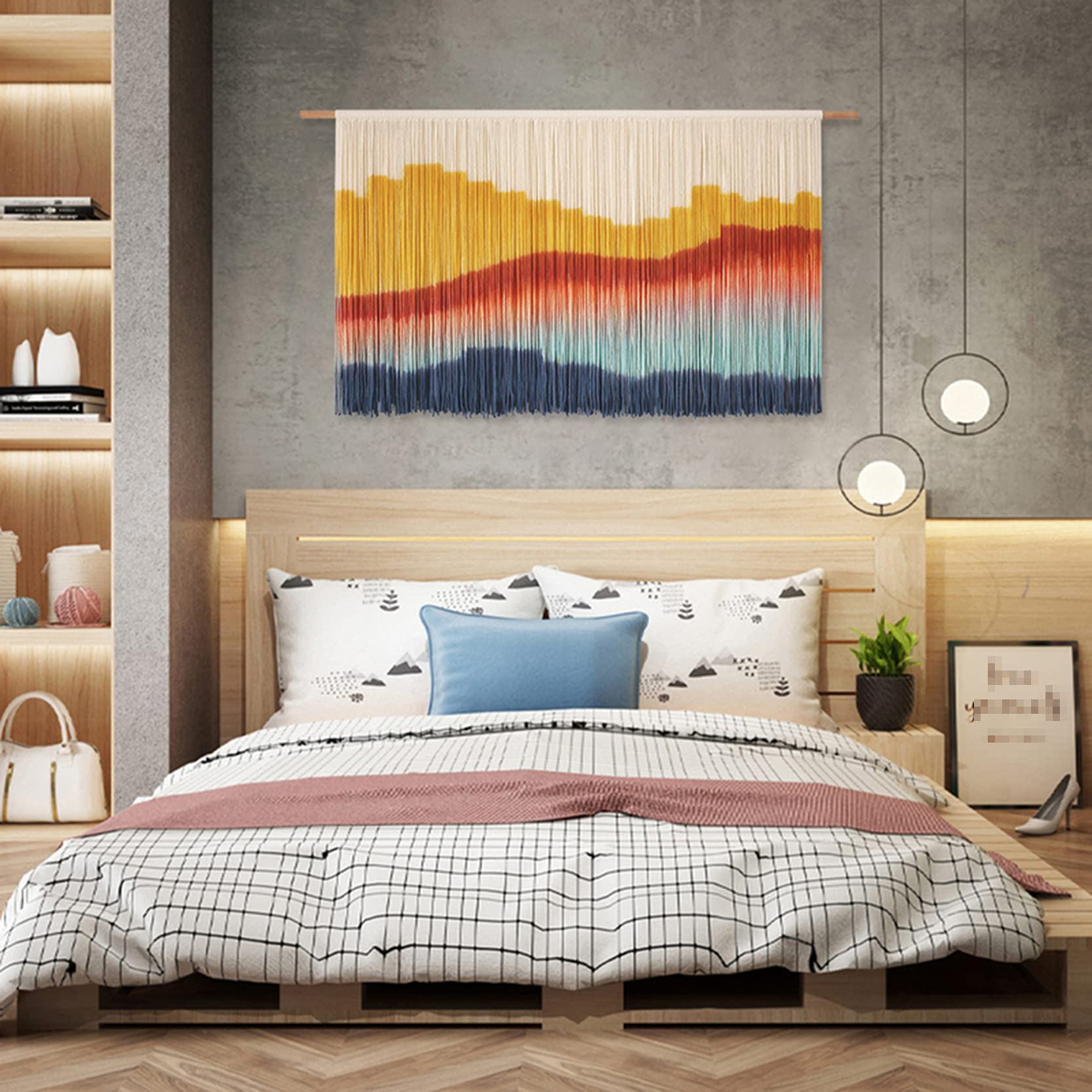 ZNKZJ Handgemachte Makramee Wandbehang Wandteppich Boho Dekor ，Makramee Wandteppiche Baumwollseil gewebte gefärbte Wandteppich Kunst Home Decor Hintergrundgemälde,A-80 x 120 cm