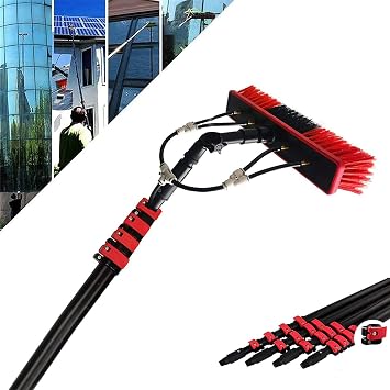 Extendable Window Cleaning Pole, High Altitude Water Fed Telescopic 35cm Brush, High-Strength Conservatory Solar Panel Extended Extension Brush Squeegee Equipment Hose Fed Kit 24FT / 7.2M