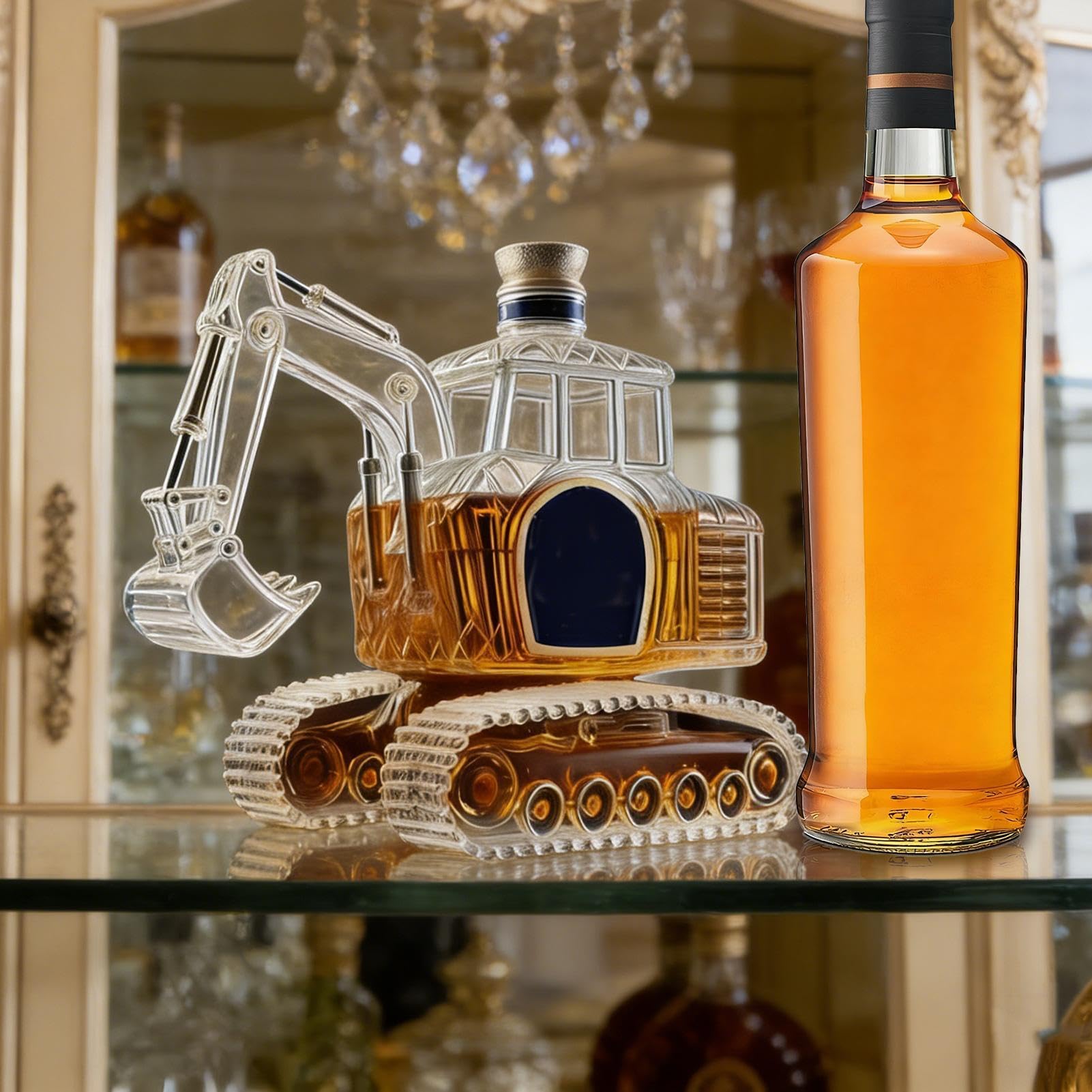 Decanter per liquori – 350 ml dispenser versatore a forma di escavatore | Statua decanter in – per uomini, papà, compleanno, matrimonio, inaugurazione della casa, bar