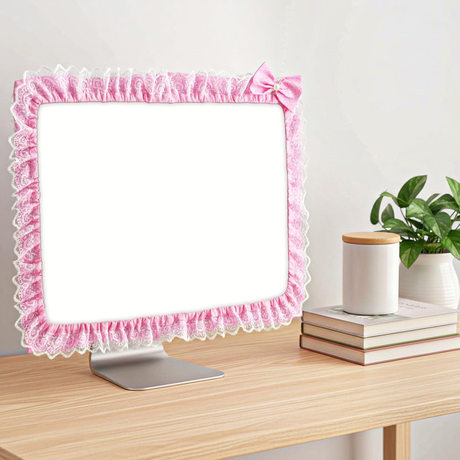 Yuanchu 23"-27" Lovely Computer Monitor Cover, Cute Bow-knot Dust Protector Pink TV Screen Monitor Decoration Dust Cover Protector