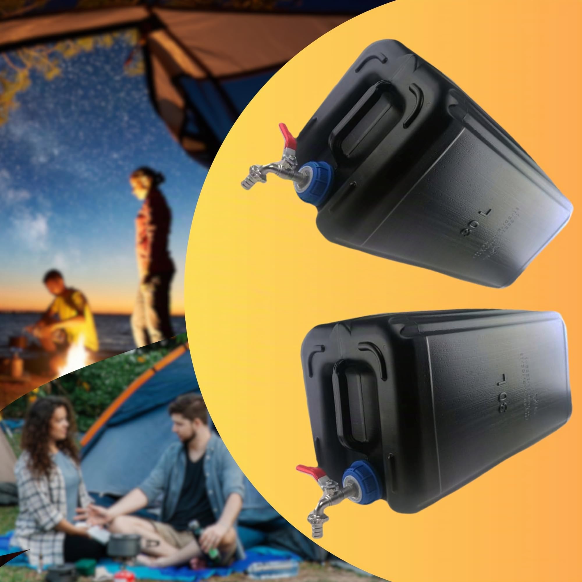 Wasserkanister 30l aus Kunststoff, Wassertank mit Hahn, Set 2 Stück, Wasserbehälter Trinkwasserkanister, Reservekanister, Kunststoffkanister, für Haus, Garten, Camping usw., dichter Verschluss Schwarz