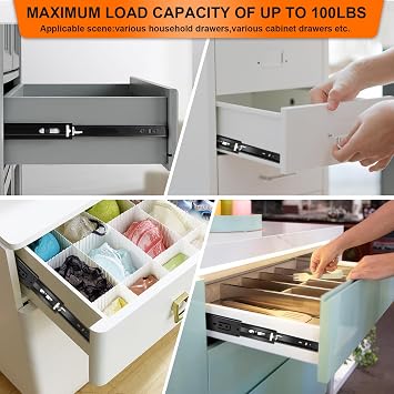 12 inch Drawer Slides 6 Pairs (12pcs) Soft Close 3 fold Full Extension Side Mount Cabinet Drawer Glides 12 Black Cabinet Rails for Dresser, Cabinet, Kitchen 100 LB Capacity