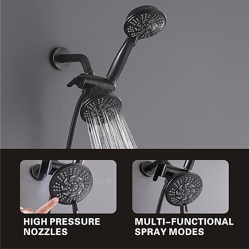 Miniatura 5 de Juego de grifo de ducha de bronce, kit de ajuste de sistema de ducha de bronce aceitado con 9 ajustes de cabezal de ducha con mano (válvula incluida)