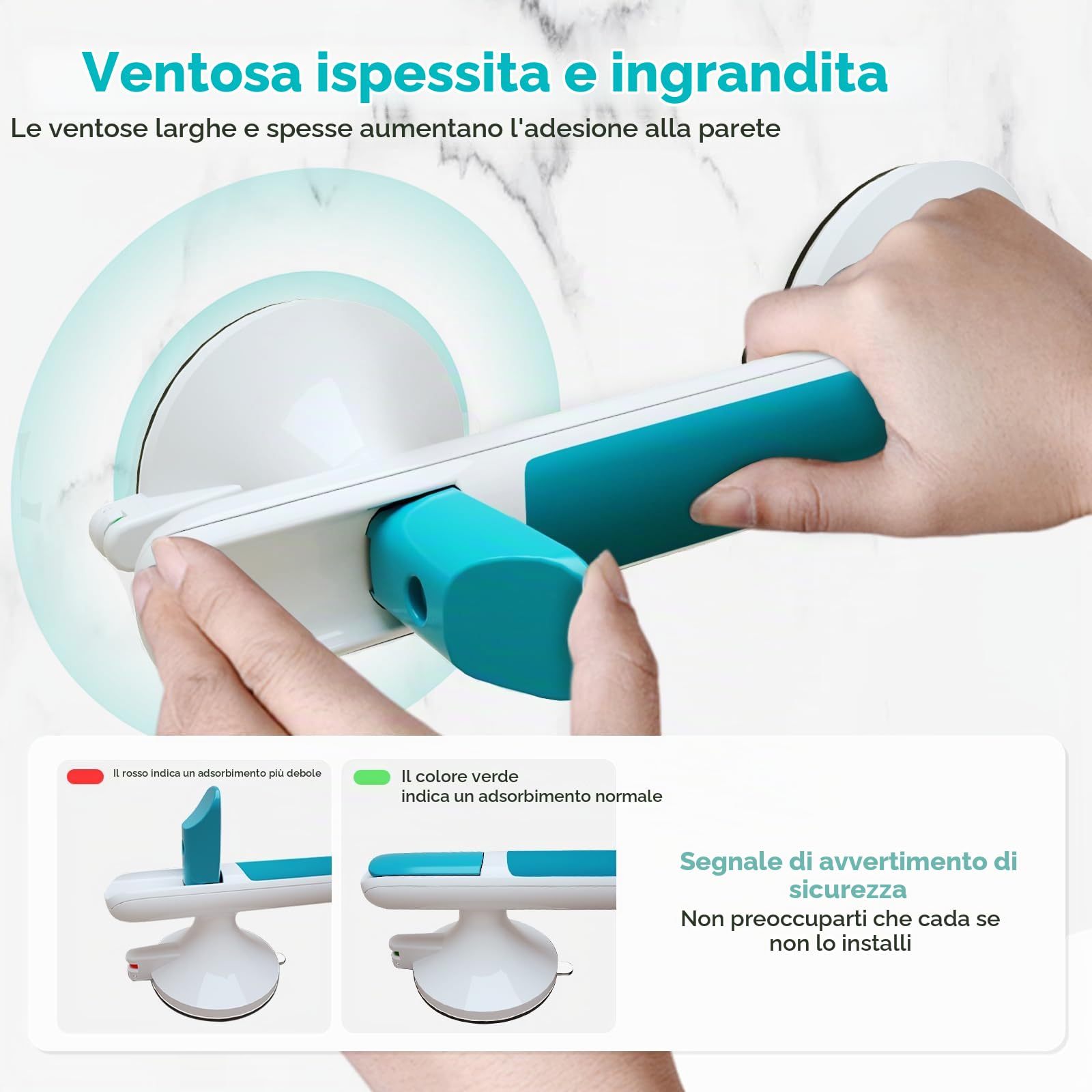 Maniglia Doccia per Anziani con Ventosa, Blu | Max 110 kg, Per Disabili, Senza Foratura, Handy Grasp Pro