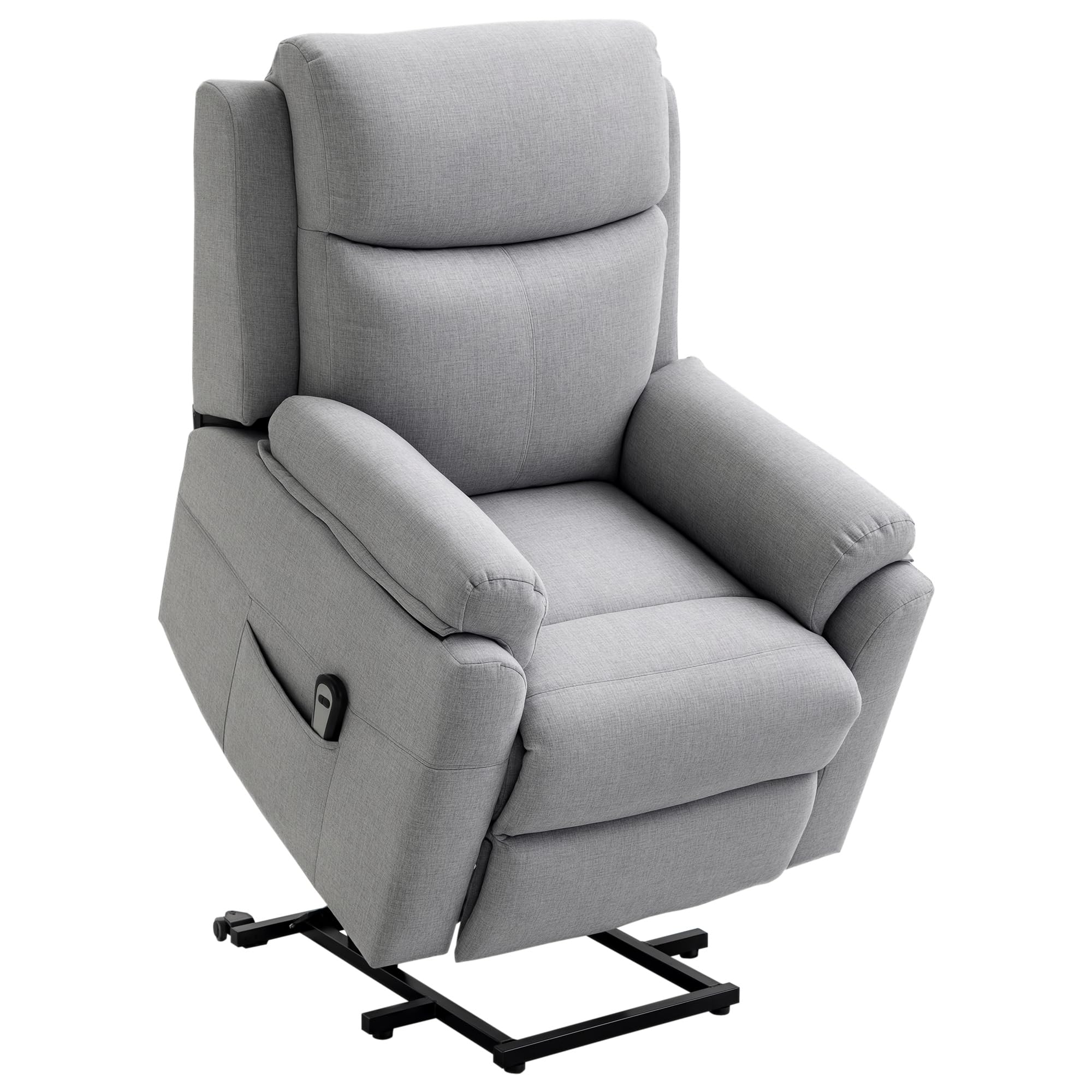 HOMCOM Poltrona Elettrica Alzapersona Reclinabile 160°, Poltrona Relax con Poggiapiedi, Tasche Laterali, Telecomando, per Soggiorno, in Tessuto Effetto Lino, Grigio Chiaro