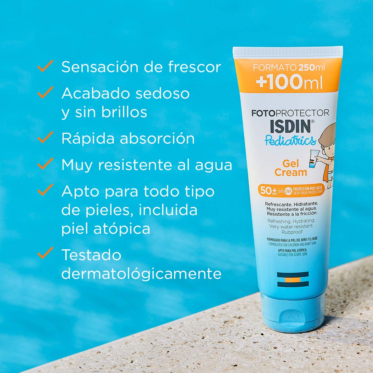 Isdin Pediatrics Gel Cream SPF 50+ - Protector solar corporal para niños, 250 ml + Fusion Water Pediatrics SPF 50 - Protector solar facial para niños, Apto para piel atópica, 50 ml