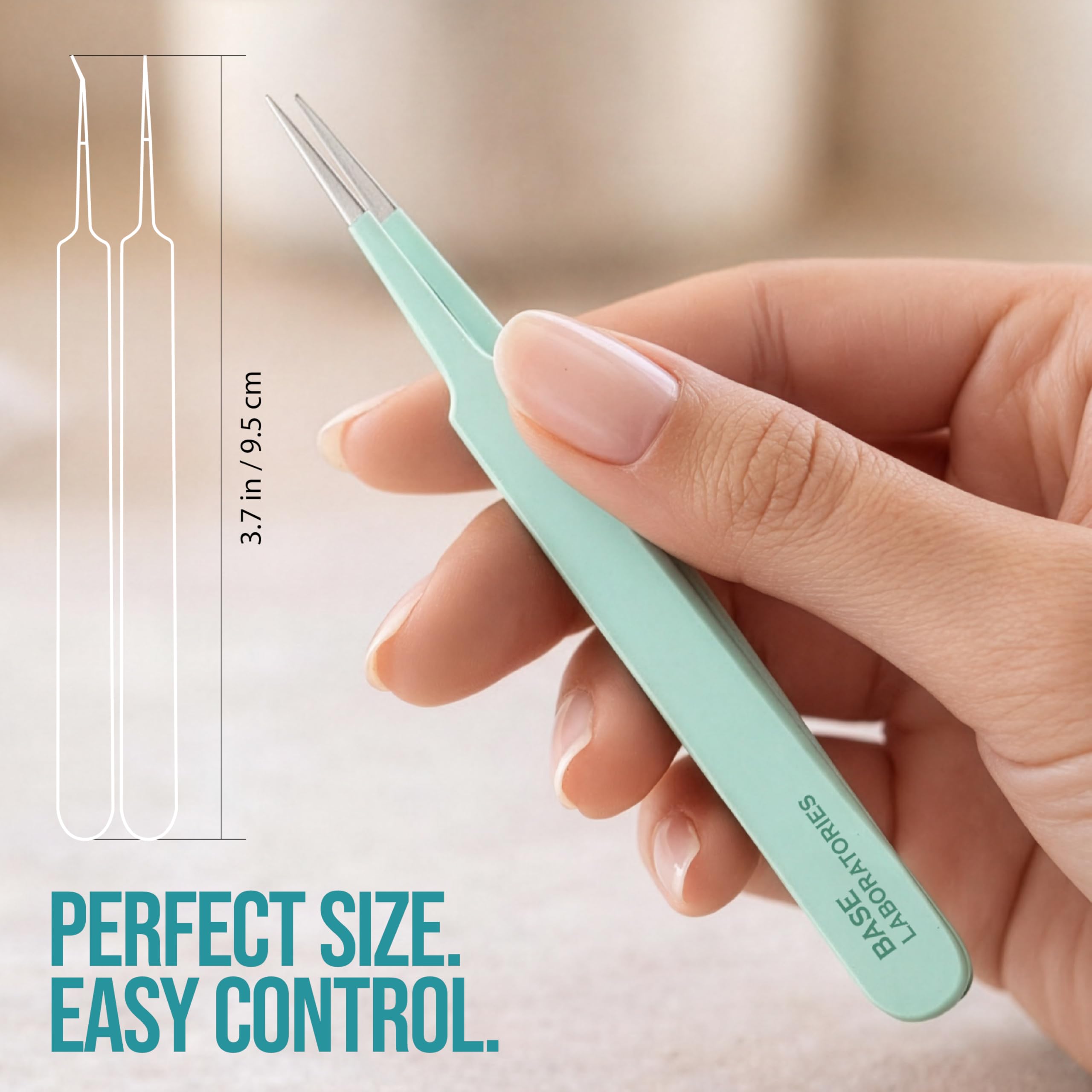 Base Labs - Set di 4 pinzette di precisione per peli incarniti, pinzette di precisione per la rimozione dei peli incarniti, pinzette curve e appuntite, in acciaio inox, con custodia protettiva per