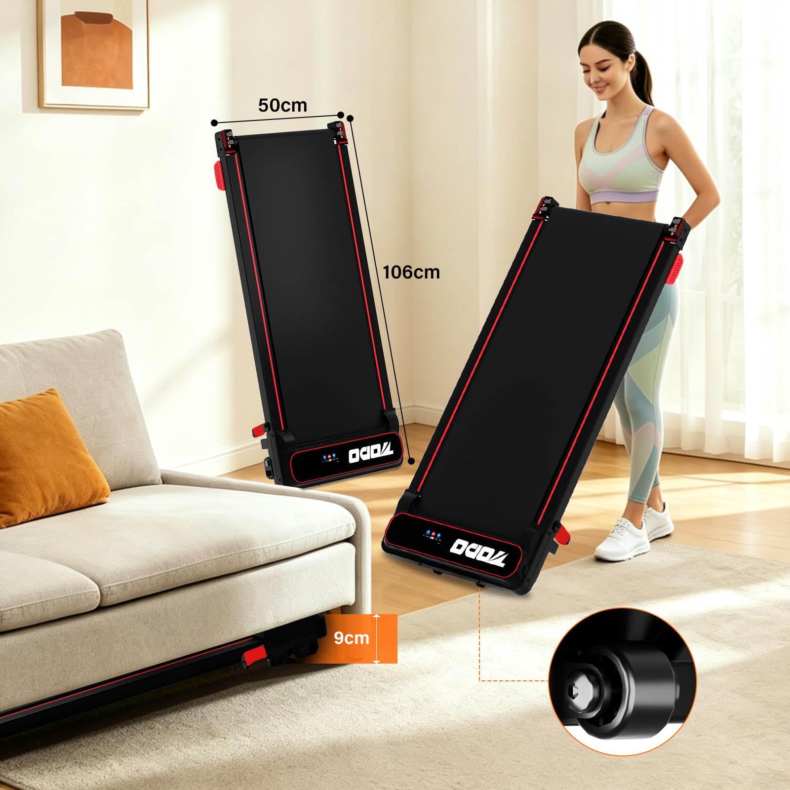 TODO Elettrico Tapis Roulant Walking Pad con 5% Inclinazione & Apps | 1-6 km/h Tapis Roulant da Casa & Ufficio, 3.0HP Treadmill Mini Compatto Tapirulan con Telecomando e LED Display
