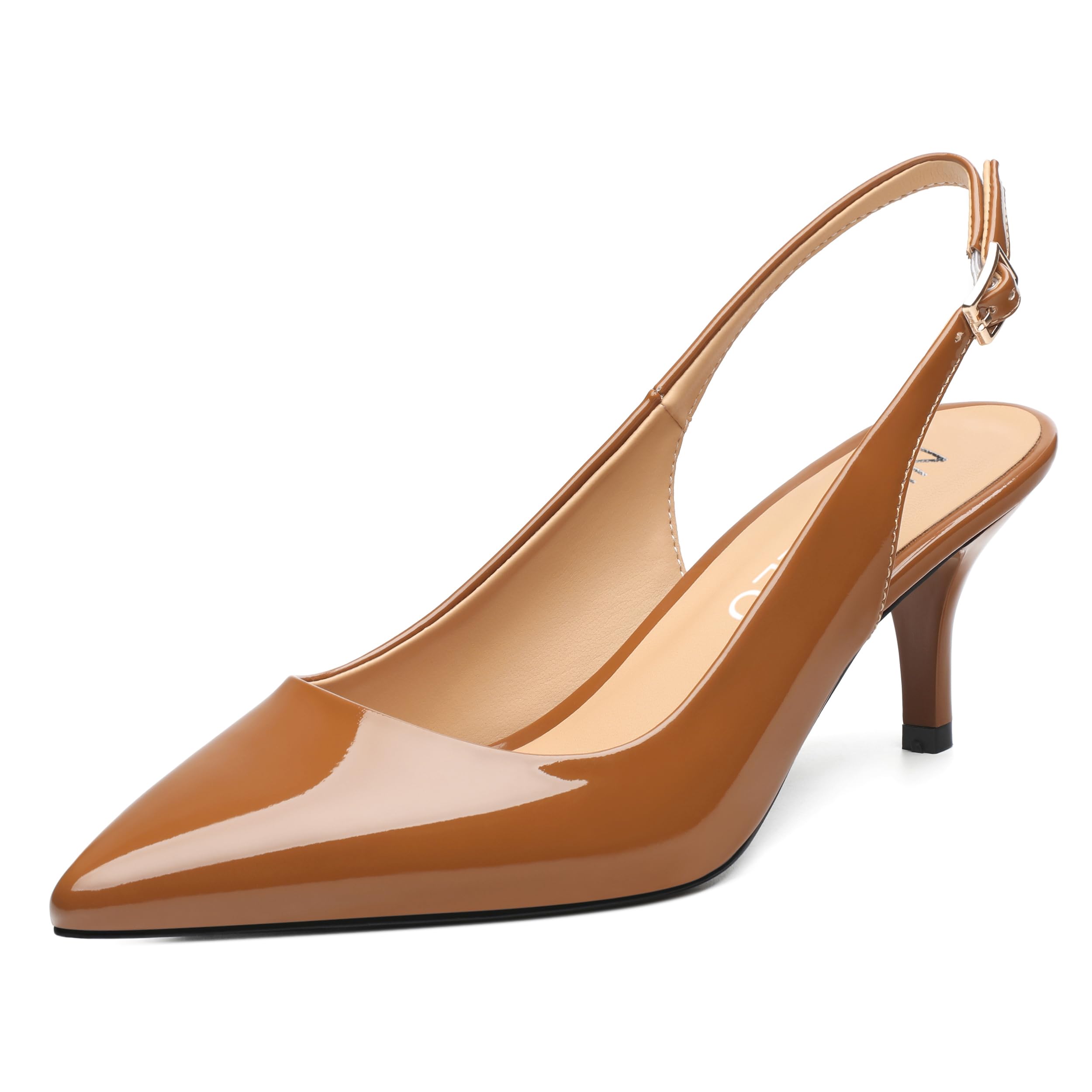 NUMALEO Slingback Heels for Women Pointed Close Toe Kitten Heels Patent Pumps Dress Party Comfy Stiletto 2.5 Inch Dress Shoes