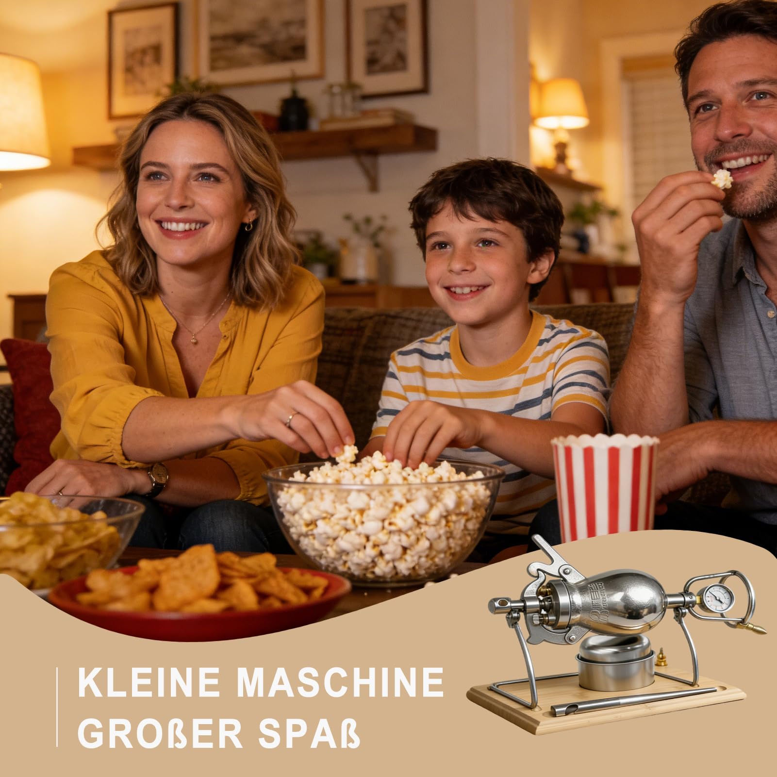 500ML Chinesische Popcornmaschine, Edelstahl Retro Hand Popcorn Maker | Klein Popcorn Kanone für Movie Night Partyspaß, Familientreffen